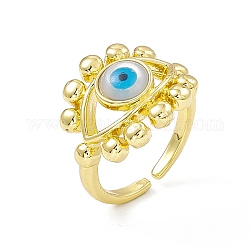 Natural Shell Evil Eye Open Cuff Ring, Rack Plating Brass Jewelry for Women, Cadmium Free & Lead Free, Real 18K Gold Plated, US Size 7 1/4(17.5mm)