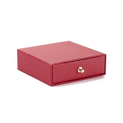 Boîte à bijoux à tiroir en papier carré, avec rivet en laiton, pour boucle d'oreille, emballage cadeau bague et collier, rouge indien, 9x9x3~3.2 cm