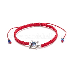 Mauvais œil en résine et bracelet en perles tressées en alliage, bracelet réglable pour femme, motif de tortue, diamètre intérieur: 2~4-1/8 pouce (5~10.3 cm), tortue : 14.5x13x4.5 mm.