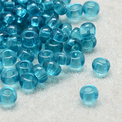 Perline di semi di vetro rotonde di grado 12/0, colori trasparenti, turchese, 12/0, 2x1.5mm, Foro: 0.8 mm, circa 30000pcs/scatola
