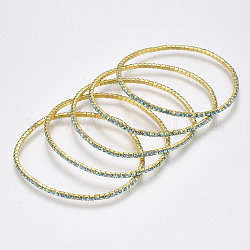 Латунные цепные браслеты, со стразами, с покрытием AB цвета, золотые, aqua bohemica ab, 2 дюйм (5 см), 2 мм