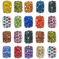 Fimo Perlen Strass europäischen, Großloch perlen, Rondell, mit silberfarbenen Messing Kerne, Mischfarbe, 10~12x7~8 mm, Bohrung: 5 mm, 100 Stück / Karton