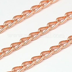 Electroplate Brass Teardrop Twisted Chains Curb Chains, Soldered, with Spool, Rose Gold, 7x3x2mm, about 164.04 Feet(50m)/roll