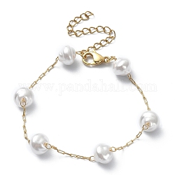 Braccialetto a catena con perline in plastica imitazione perla abs, 304 gioiello in acciaio inossidabile per donna, oro chiaro, 6-5/8 pollice (16.7 cm)