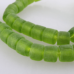 Frosted Lampwork Column Beads Strands, Olive Drab, 8x9mm, Hole: 2mm, about 40pcs/strand, 15.7inch