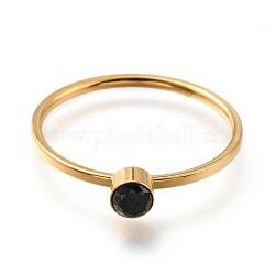 304 anelli in acciaio inox, con strass, rotondo e piatto, oro, jet, misura degli stati uniti 7~7 3/4 (17.3~17.9mm)