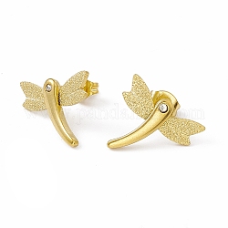 Boucles d'oreilles clous libellule strass cristal, placage sous vide 304 bijoux en acier inoxydable pour femmes, or, 13x15.5mm, pin: 0.8 mm
