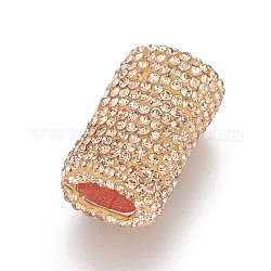 Polymer Clay Rhinestone Beads, with Brass Findings, Rectangle, Light Peach, 21~22x13x10mm, Hole: 4x7mm