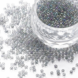 Diy 3 d clavo de la decoración del arte mini abalorios de cristal, diminutas cuentas de uñas caviar, color de ab chapado, redondo, gris oscuro, 2mm, aproximamente 450 g / bolsa