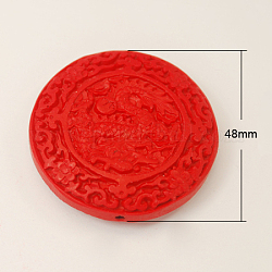 Perline cinabro, lacca lavorato, rotondo e piatto, rosso, 48x12mm, Foro: 2.5 mm