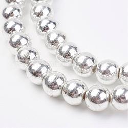 Non-magnetic Synthetic Hematite Bead Strands, Round, Silver Plated, 8mm, Hole: 1.5mm, about 51~53pcs/strand, 14.9 inch