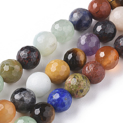 Природных драгоценных камней смешанного бисер нитей, граненые, круглые, 8 мм, Отверстие : 0.8 мм, около 48 шт / нитка, 15.35 дюйм (39 см)