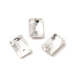 Cabujones de cristal de rhinestone, punta trasera y trasera plateada, facetados, Rectángulo, cristal, 6x4x2mm