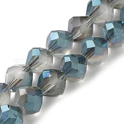 Placcare trasparente perle di vetro fili, smerigliato, arcobaleno placcato, sfaccettato bicono, blu cadetto, 10x9.5mm, Foro: 1.2 mm, circa 60pcs/filo, 22.76'' (57.8 cm)