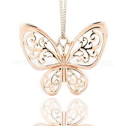 Nickel Free & Lead Free Tibetan Style Alloy Butterfly Pendants, Long-Lasting Plated, Rose Gold, 48x58x3mm, Hole: 3x5mm