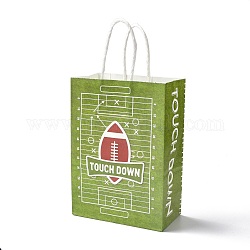 Bolsas de papel rectangulares, con mango, para bolsas de regalo y bolsas de compras, tema deportivo, patrón de rugby, verde oliva, 14.9x8.1x21 cm
