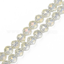 Chapelets de perles en verre transparent électrolytique, facette, ronde, jaune verge d'or clair, 12x11mm, Trou: 1.2mm, Environ 50 pcs/chapelet, 22.05 pouce (56 cm)