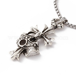 Alloy Skull Cross Pendant Necklace with 304 Stainless Steel Box Chains, Gothic Jewelry for Men Women, Antique Silver & Stainless Steel Color, 23.74 inch(60.3cm)