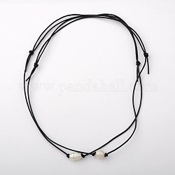 Freshwater Pearl Beaded Necklaces, with Cowhide Leather Cord, Black and Ivory, 26 inch