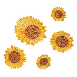 PandaHall Elite Computerized Embroidery Cloth Iron On Patches, Costume Accessories, Appliques, Sunflower, Yellow, 42~78x40~73x1.5mm, 6pcs/set