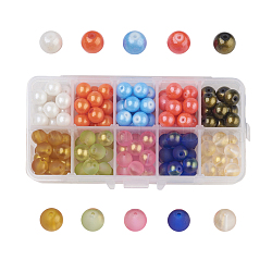 10 color perlas de vidrio pintado en aerosol, teñido, redondo, color mezclado, 10mm, agujero: 1.3~1.6 mm, acerca 15~18pcs / compartimento, 150~180 unidades / caja