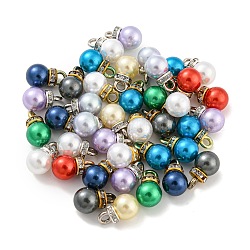 (venta de liquidación defectuosa: anillo teñido) dijes de perlas de imitación de plástico abs, con rhinestone de la resina, encanto redondo, color mezclado, 13x8mm, agujero: 2.5 mm