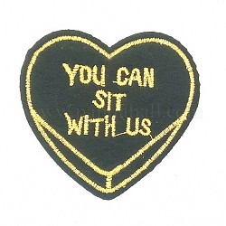 Компьютеризированная вышивка тканью утюжок на / шить на заплатках, аксессуары для костюма, сердце со словом вы можете сидеть с нами, чёрные, 6.6x6.9 см