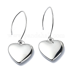 304 Stainless Steel Heart Dangle Earrings, Stainless Steel Color, 45~46x20mm