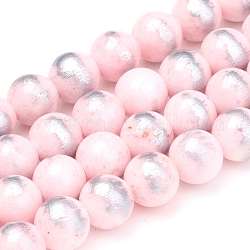 Fili di perline giada naturale, colore argento spazzolato, tinto, tondo, rosa nebbiosa, 6mm, Foro: 0.8 mm, circa 62pcs/filo, 15.7 pollice (40 cm)