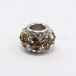 Perles européennes en cristal autrichien, Perles avec un grand trou   , en argent 925 à double cœur, grade AAA, rondelle, 221 _lt. Smoked Topaz, environ 11 mm de diamètre, épaisseur de 7.5mm, Trou: 4.5mm