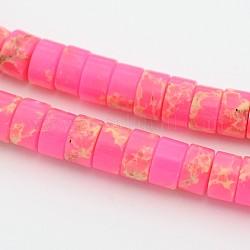 Synthetic Imperial Jasper Beads Strands, Dyed, Heishi Beads, Flat Round/Disc, Hot Pink, 6~6.5x4mm, Hole: 0.5mm, about 100pcs/strand, 15.7 inch