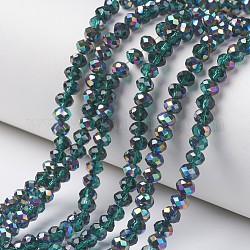 Electroplate Transparent Glass Beads Strands, Half Multi-color Plated, Faceted, Rondelle, Green, 6x5mm, Hole: 1mm, about 85~88pcs/strand, 16.1~16.5 inch(41~42cm)