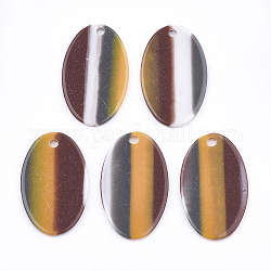 Harzanhänger, Oval, Streifenmuster, dunkel Goldrute, 23.5x14.5x1.5 mm, Bohrung: 1.8 mm