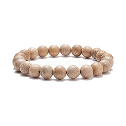 Bracelet extensible en perles rondes en bois naturel, bijoux de yoga pour hommes femmes, burlywood, diamètre intérieur: 2-3/8 pouce (5.9 cm), perles: 10 mm