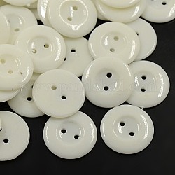 Botones de costura acrílicos para diseño de vestuario, botones de la camisa de plástico, 2 agujero, teñido, plano y redondo, blanco, 21x2.5mm, agujero: 1 mm