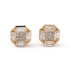 Aretes hexagonales con circonitas cúbicas transparentes, joyas de latón para mujer, Plateado de larga duración, sin plomo y el cadmio, real 18k chapado en oro, 8.5mm, pin: 0.8 mm