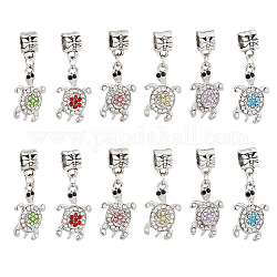 DICOSMETIC 12Pcs 6 Colors Sea Turtle Pendants Tortoise Alloy Rhinestone Charms Ocean Animal Charms Antique Silver Large Hole Pendants 4.5mm European Dangle Charms for Jewelry Making