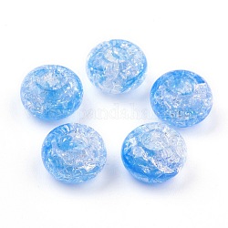 Transparent Knistern Acrylperlen, Großloch perlen, Rondell, Deep-Sky-blau, 14x8 mm, Bohrung: 5.5 mm, ca. 510 Stk. / 500 g