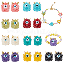 CHGCRAFT 18Pcs 9 Colors Opaque Resin Monster Beads Single Eye Beads Halloween Opaque Resin Beads Evil Eye Beads with Golden Tone Alloy Horns for Craft Making, 10.5x13x12mm