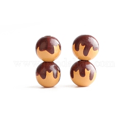 Perles en bois imprimées, rond avec motif chocolat, Sandy Brown, 16mm