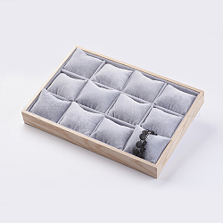 Exhibición de pulsera cuboide de madera, cubiertos con terciopelo, 12 almohadas de rejilla sin soporte de almacenamiento de joyas de bandeja, gris claro, 35x24x4.1 cm