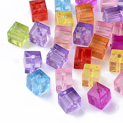 Perles en acrylique transparente, cube, couleur mixte, 7.5x7.5x7.5mm, Trou: 1.8mm