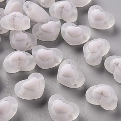 Perles en acrylique transparente, mat, Perle en bourrelet, cœur, fumée blanche, 13x17x9.5mm, Trou: 2.5mm, environ 420 pcs/500 g