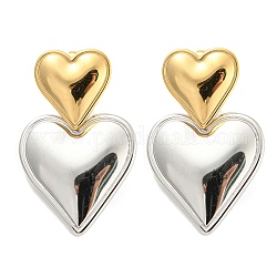 304 серьги-гвоздики из нержавеющей стали с двойным сердечком для женщин, золотые и нержавеющая сталь цвет, 32.5x20 мм