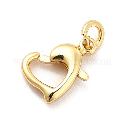 Rack Plating Brass Lobster Claw Clasps, Long-Lasting Plated, with Jump Rings, Cadmium Free & Lead Free, Heart, Real 18K Gold Plated, 10x7x2.5mm, Hole: 2.5mm, ring: 4x0.9mm