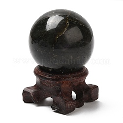 Décorations d'affichage de boule de cristal de labradorite naturelle, avec une base de bois, ornements en pierre d'énergie feng shui reiki, 46x45x60mm