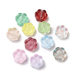 Transparent Spray Painted Glass Beads, Plum Blossom Flower, Mixed Color, 10x11x4mm, Hole: 1mm