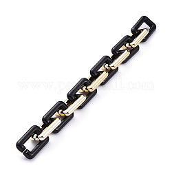 Cadenas de cable de plástico ccb hechas a mano, con anillos de enlace acrílicos opacos, dorado, negro, Enlaces: 30x20x6 mm, 39.37 pulgada (1 m) / hebra