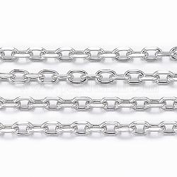 Cadenas de cable de 304 acero inoxidable, cadenas de corte de diamante, soldada, facetados, con carrete, oval, color acero inoxidable, 2.5x1.7~1.8x0.5mm, aproximadamente 65.61 pie (20 m) / rollo
