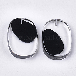 Resin Beads, with Shell Chip, Half Drilled, Oval, Black, 30x21x6mm, Half Hole: 1.2mm